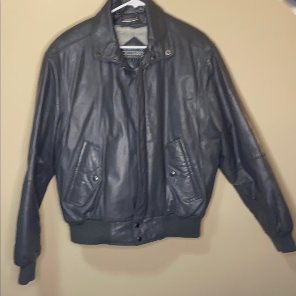 Members Only Genuine Leather Lined Gray Jacket